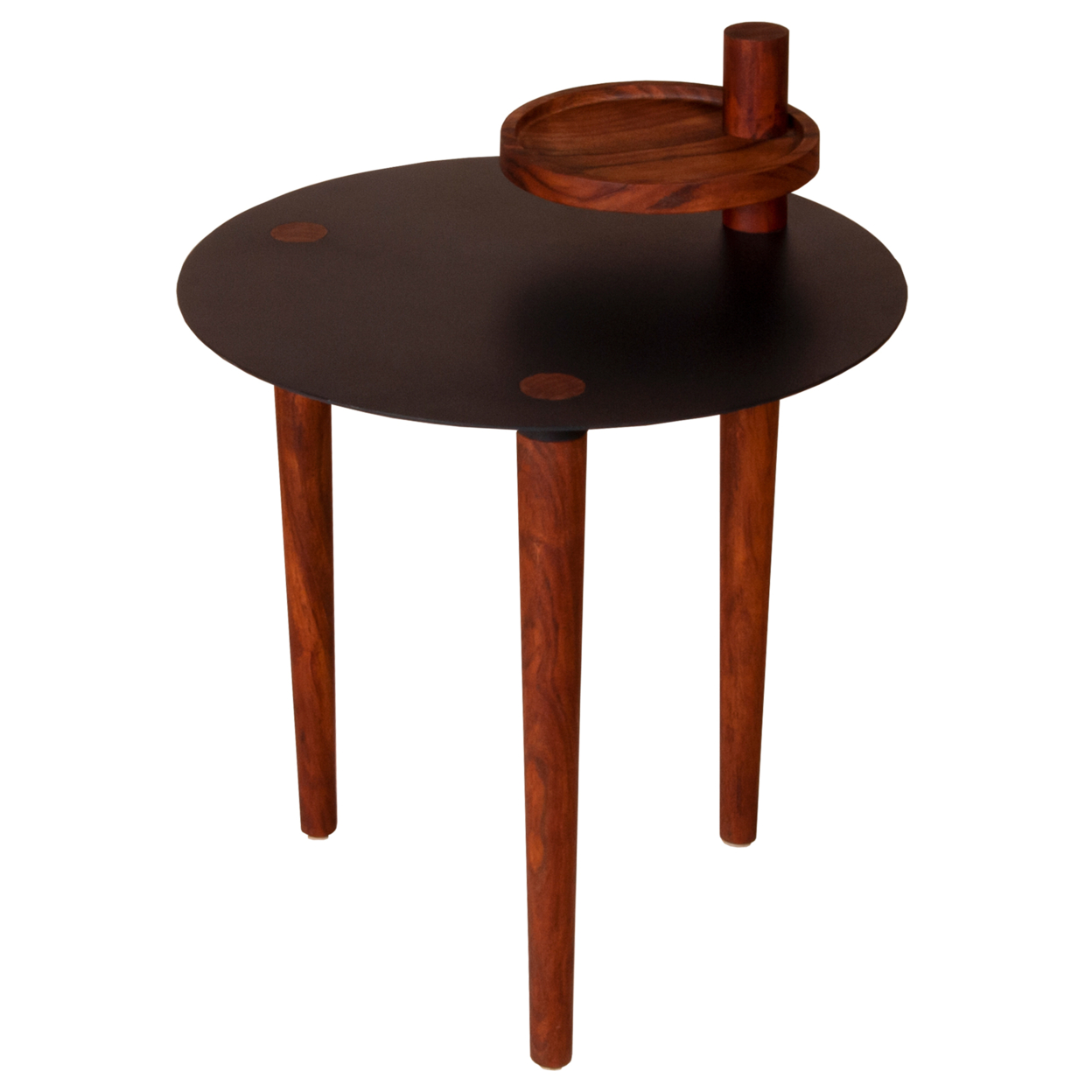 25.6 Inch Round Side Table With Rotatable Tray And Metal Top, Brown And Black- Saltoro Sherpi