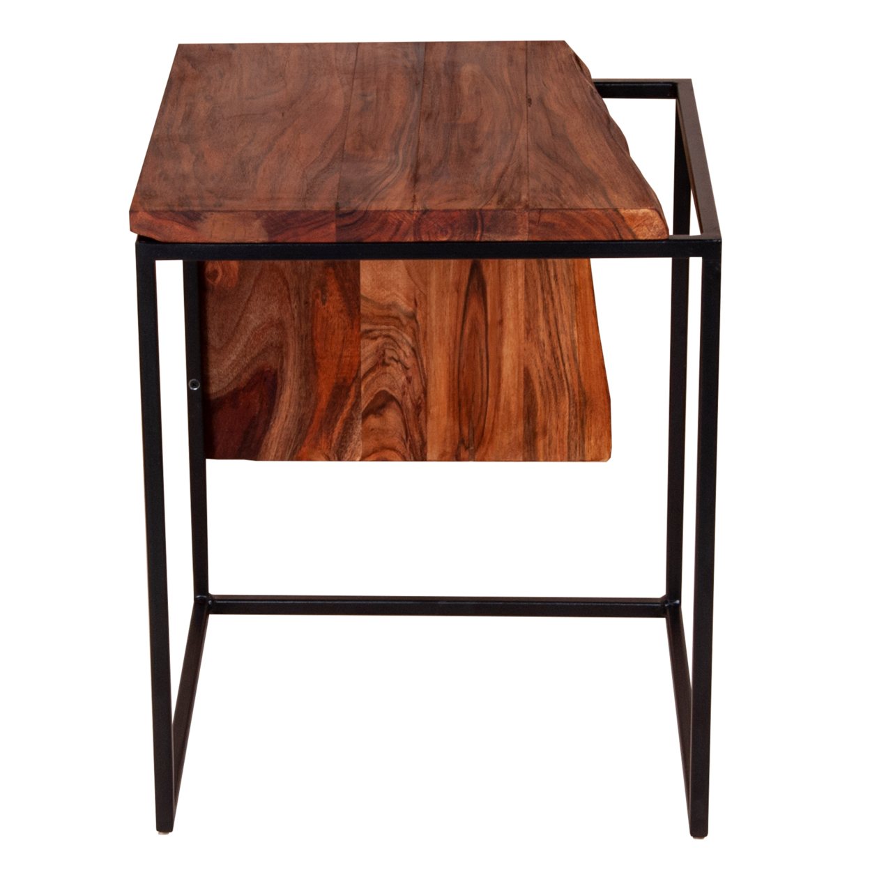 21 Inch Solid Acacia Wood Accent End Side Table, Live Edge, Metal Frame, Brown, Black- Saltoro Sherpi