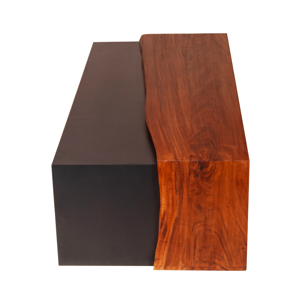53 Inch Acacia Wood Coffee Table, Horizontal Split Design, Live Edge, Oak, Black- Saltoro Sherpi