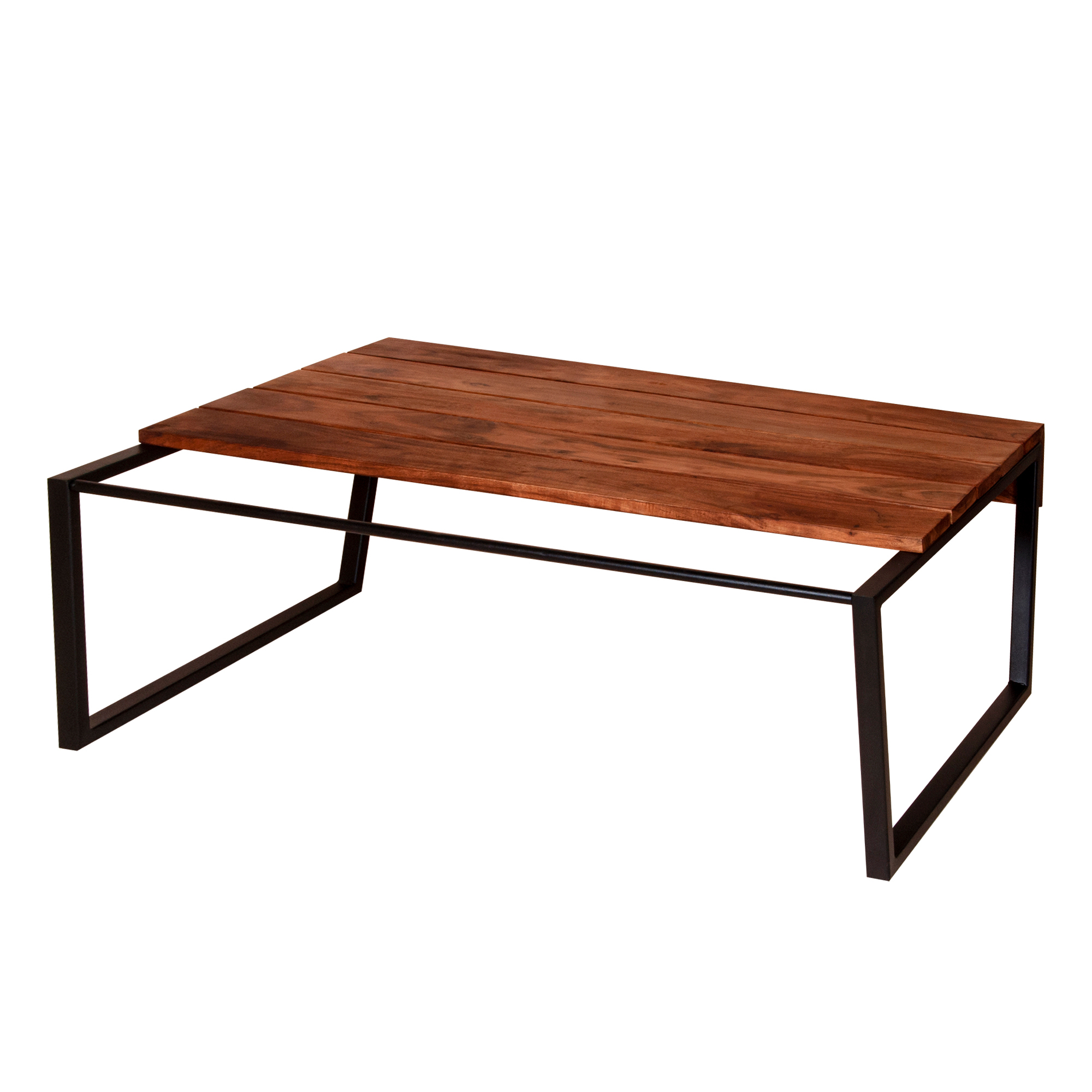 41.7 Inch Rectangular Coffee Table With Plank Style Top, Metal Frame, Brown And Black- Saltoro Sherpi