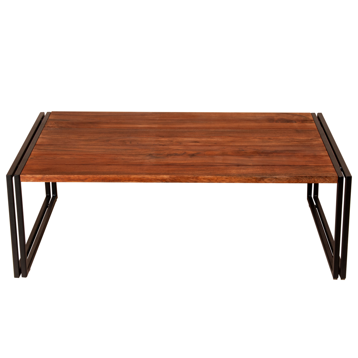 48 Inch Wooden Coffee Table With Double Metal Sled Base, Brown And Black- Saltoro Sherpi
