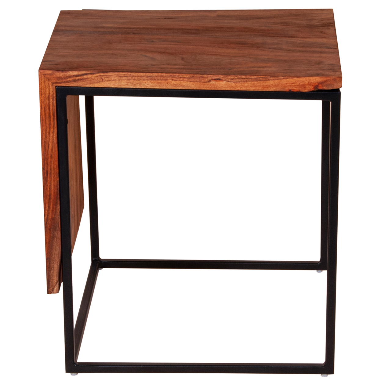 21 Inch Solid Acacia Wood Accent End Side Table, Live Edge, Metal Frame, Brown, Black- Saltoro Sherpi
