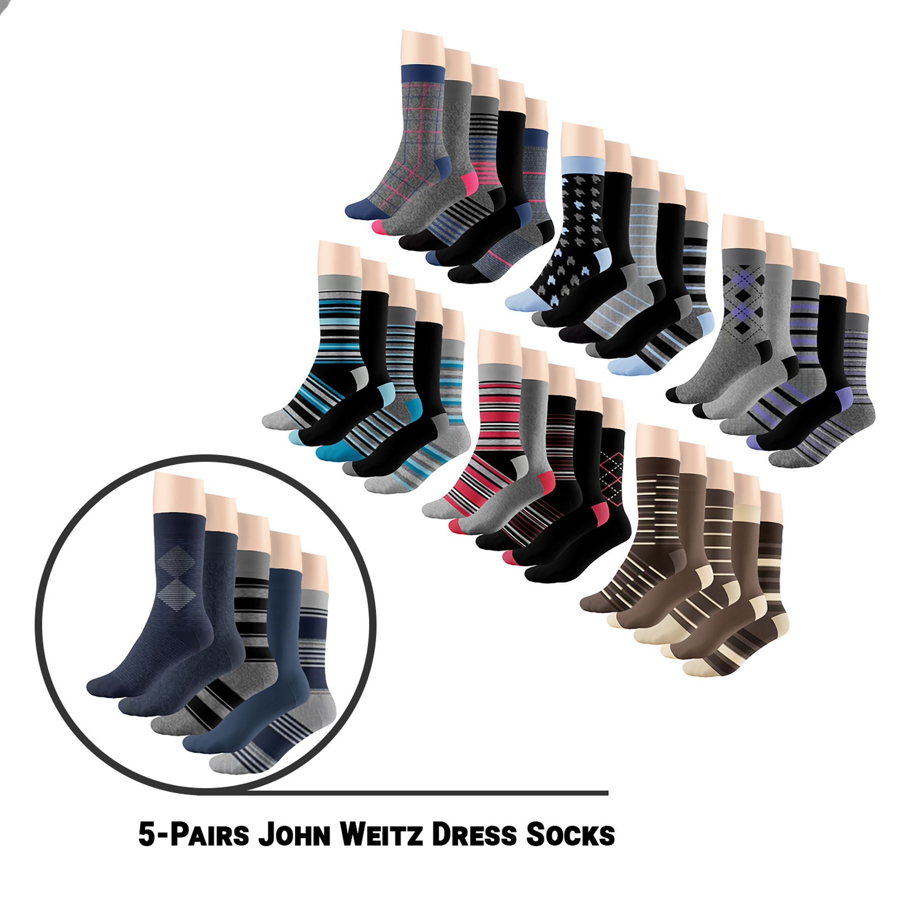 6-Piece Men's Classic Set: Premium Gildan Polo & 5-Pairs John Weitz Socks - Small