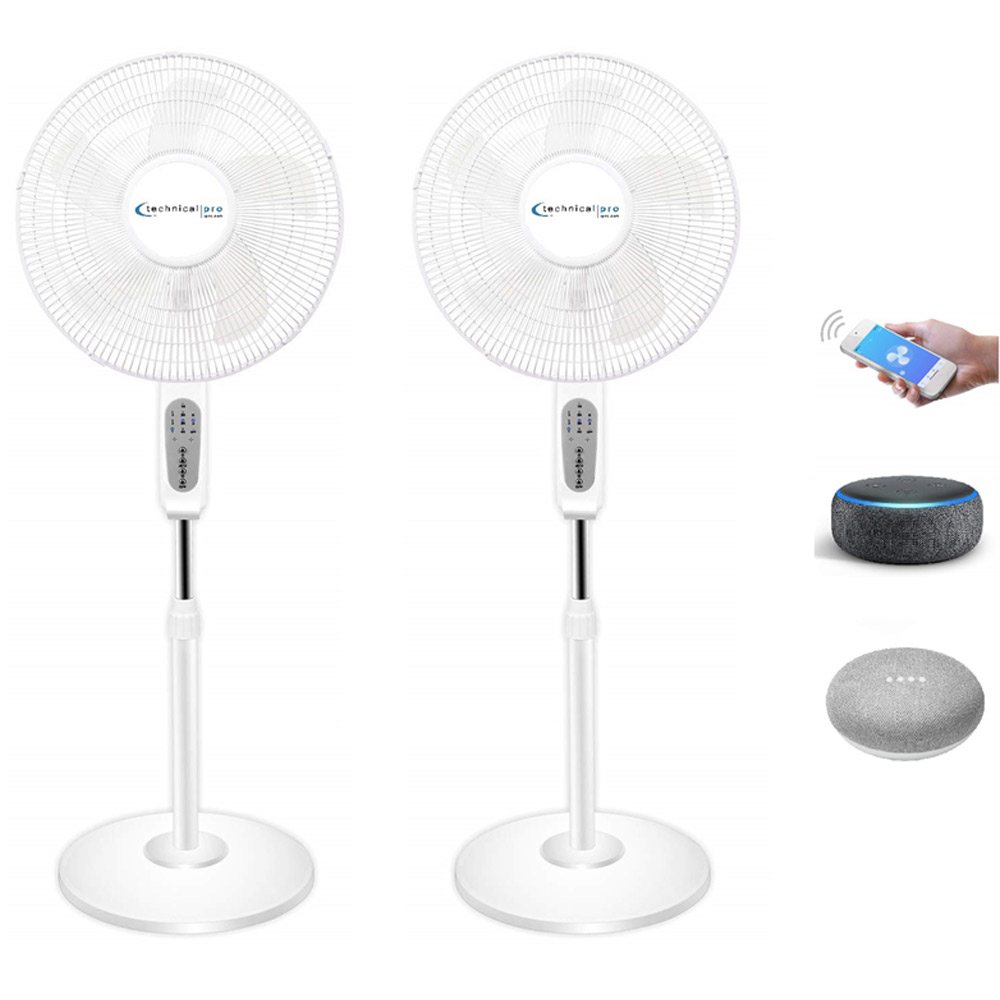 (2 Set) Technical Pro WIFI Enabled 16 Inch Standing Fan With Oscillating Feature And Compatible With Amazon Alexa/Google