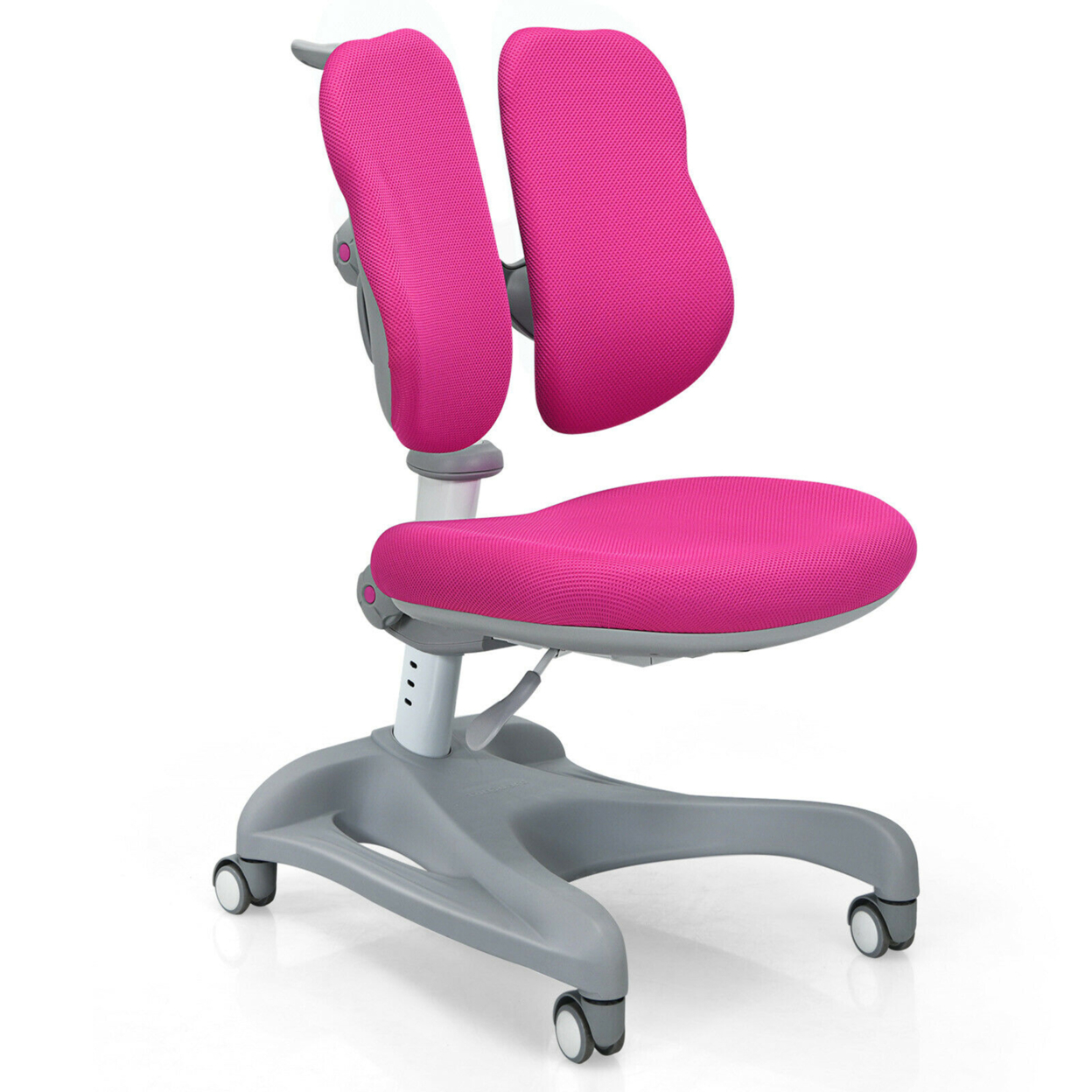 Kids Study Desk Chair Adjustable Height Depth W/Sit-Brake Casters - Pink