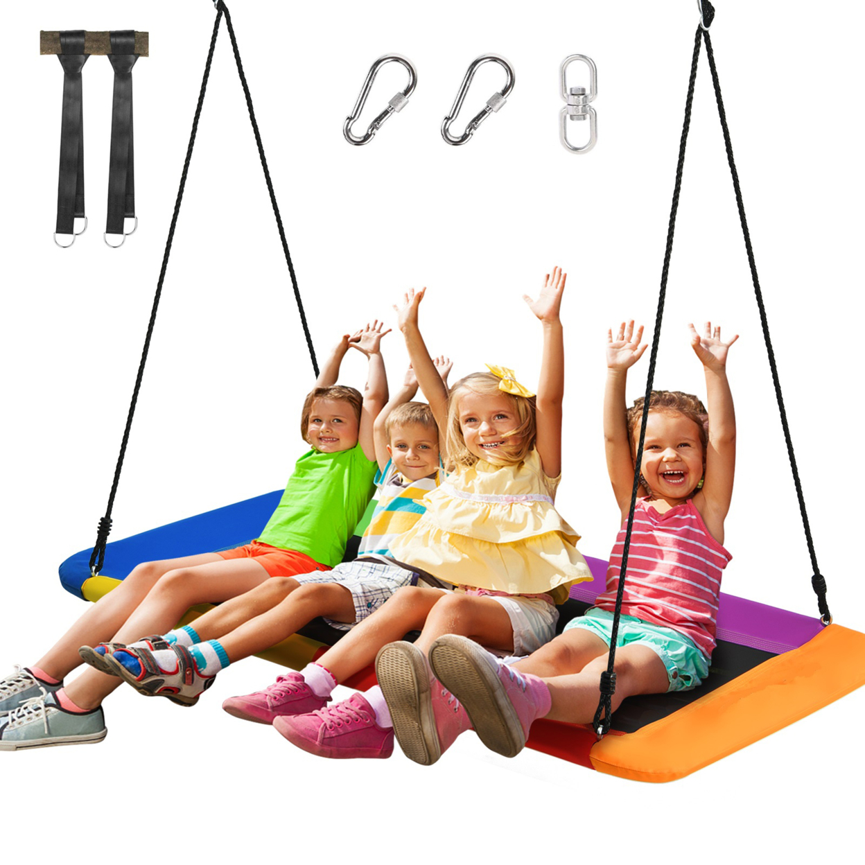 60'' Kids Giant Tree Rectangle Swing 700 Lbs W/ Adjustable Hanging Ropes - Multi-color