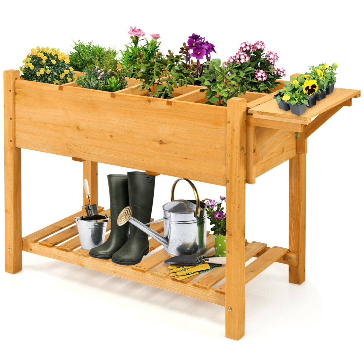 Raised Garden Bed Elevated Planter Box Kit W/8 Grids & Folding Tabletop