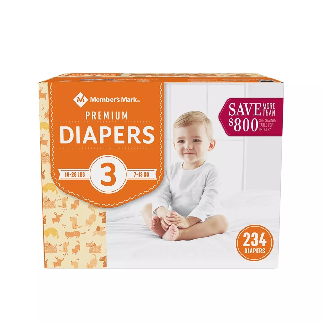 Member's Mark Premium Baby Diapers Size 3 (16-28 Pounds), 234 Count