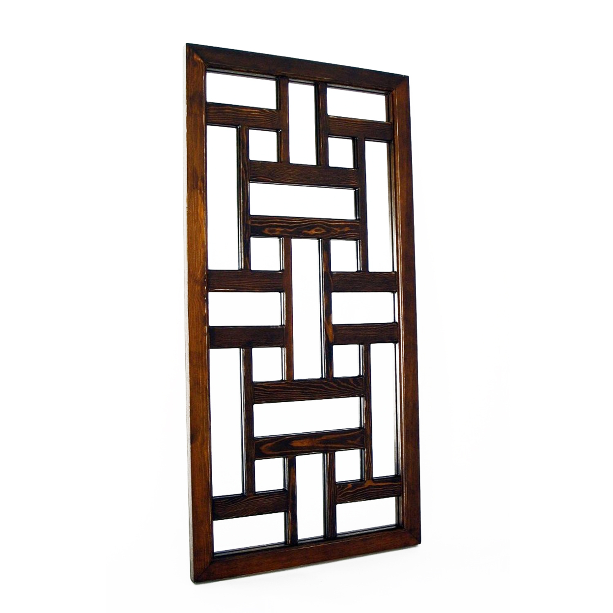 Rectangle Wooden Frame Mirror With Geometric Pattern Front, Brown- Saltoro Sherpi