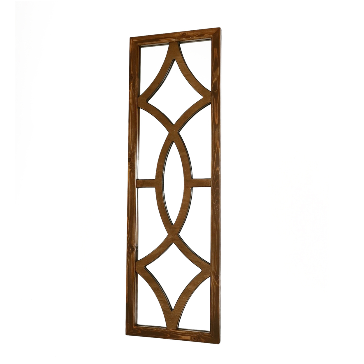 Wooden Frame Mirror With Open Lattice Pattern Front, Brown- Saltoro Sherpi
