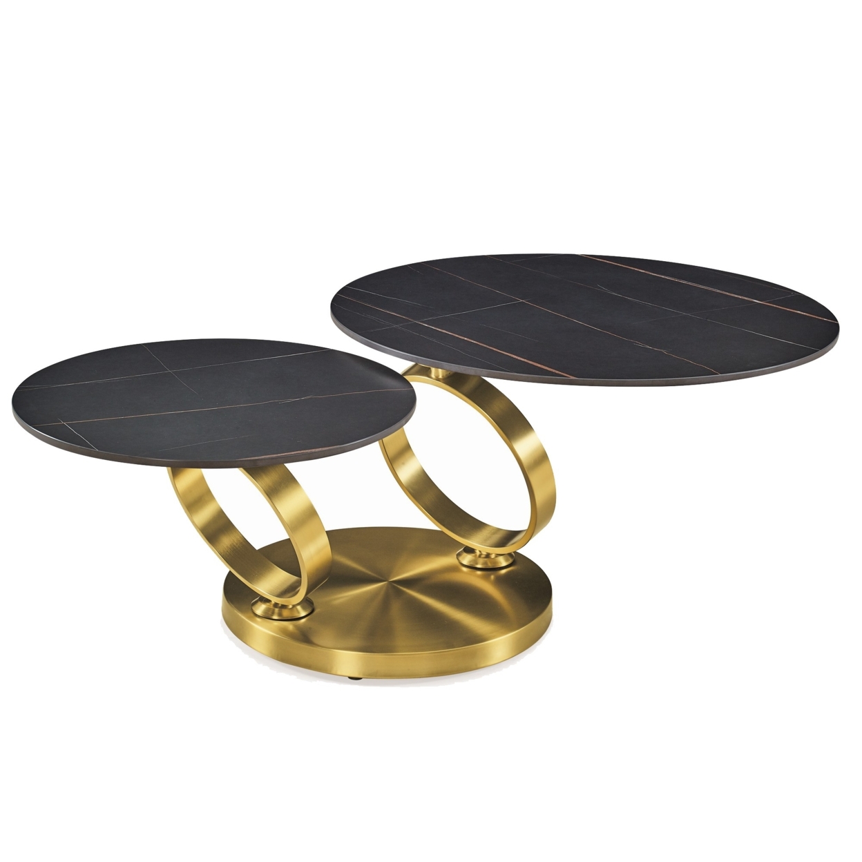 Dual Ceramic Top Coffee Table With Motion Mechanism, Black And Gold- Saltoro Sherpi