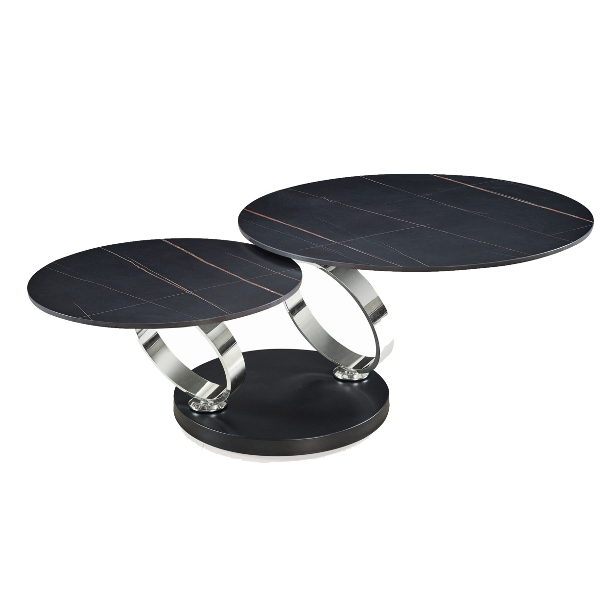 Dual Ceramic Top Coffee Table With Motion Mechanism, Black And Silver- Saltoro Sherpi