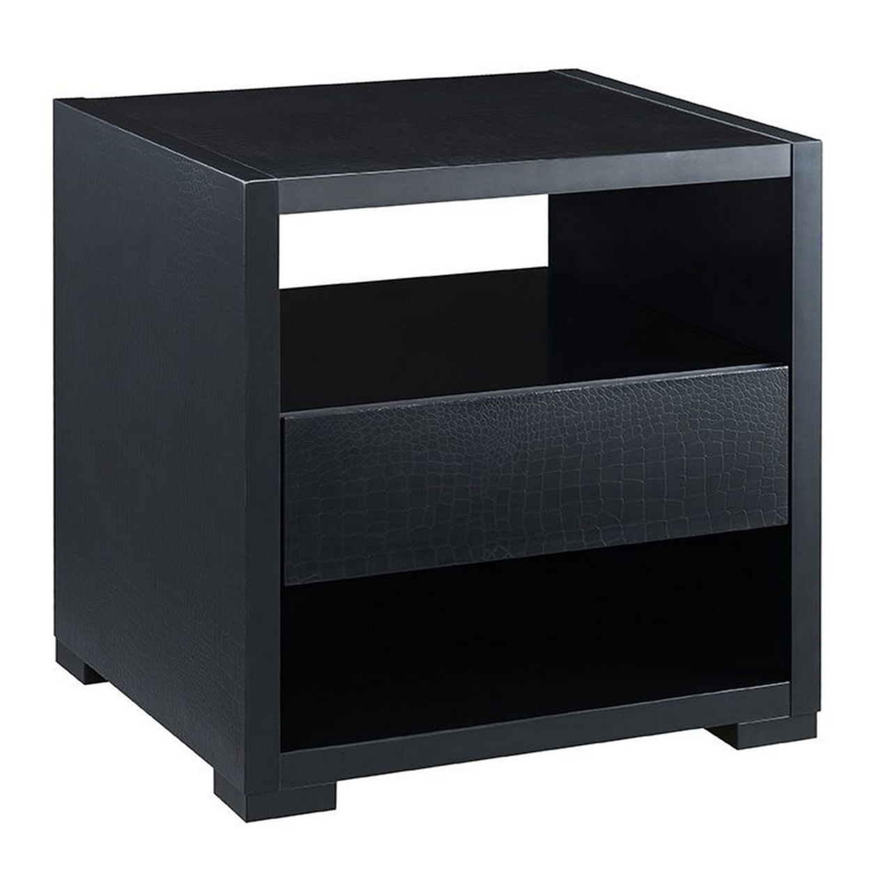 End Table With 2 Drawers And Open Compartments, Black- Saltoro Sherpi