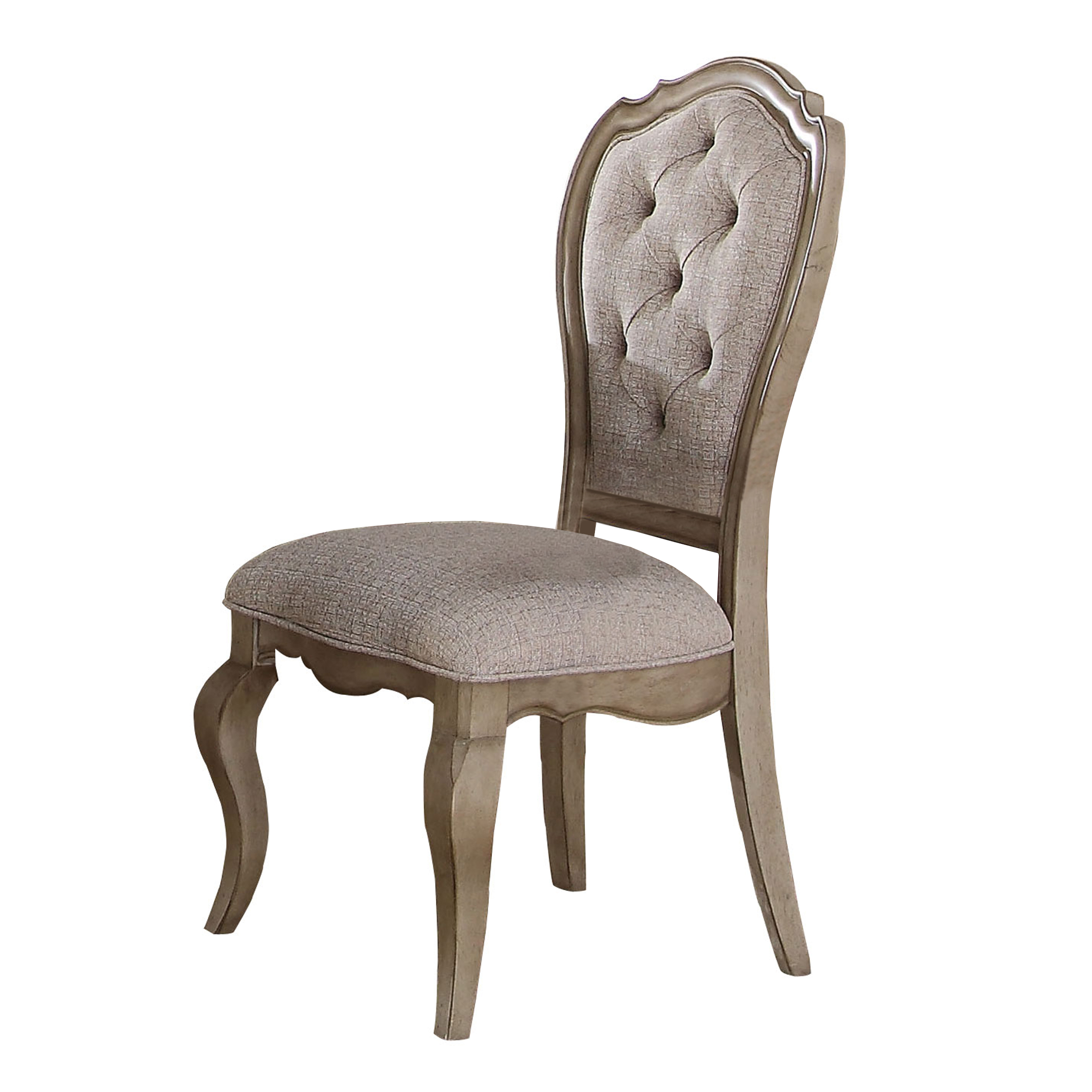 Button Tufted Upholstered Dining Side Chair, Set Of 2, Beige- Saltoro Sherpi