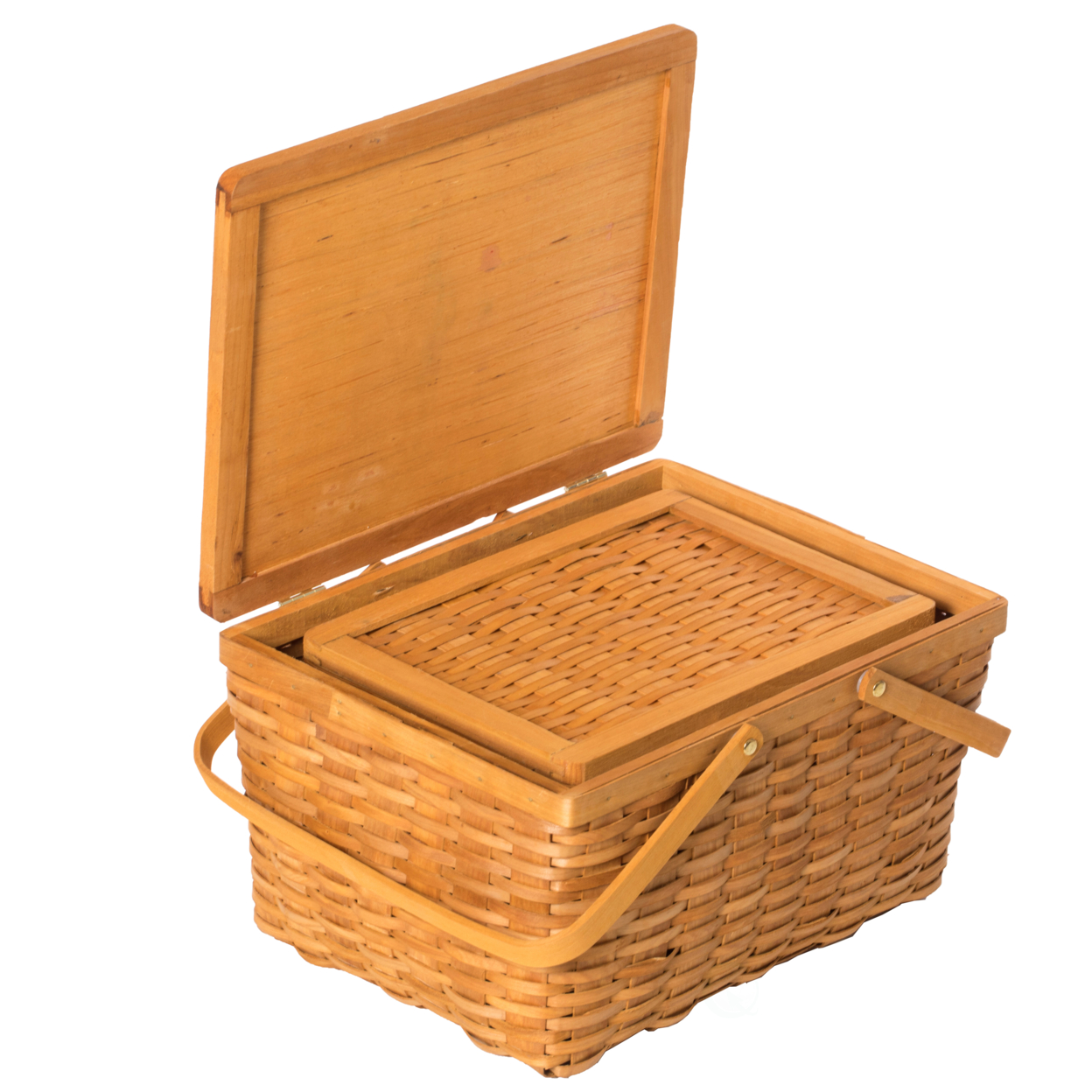 Woodchip Picnic Storage Basket With Cover And Movable Handles - Set Of 2