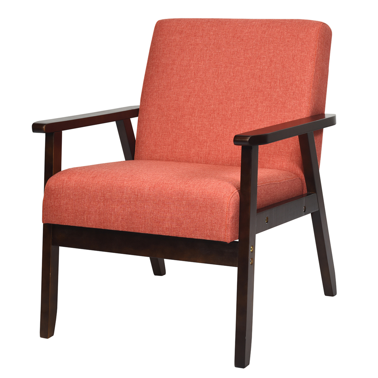 Wooden Upholstered Accent Chair Fabric Armchair Home Office - Orange