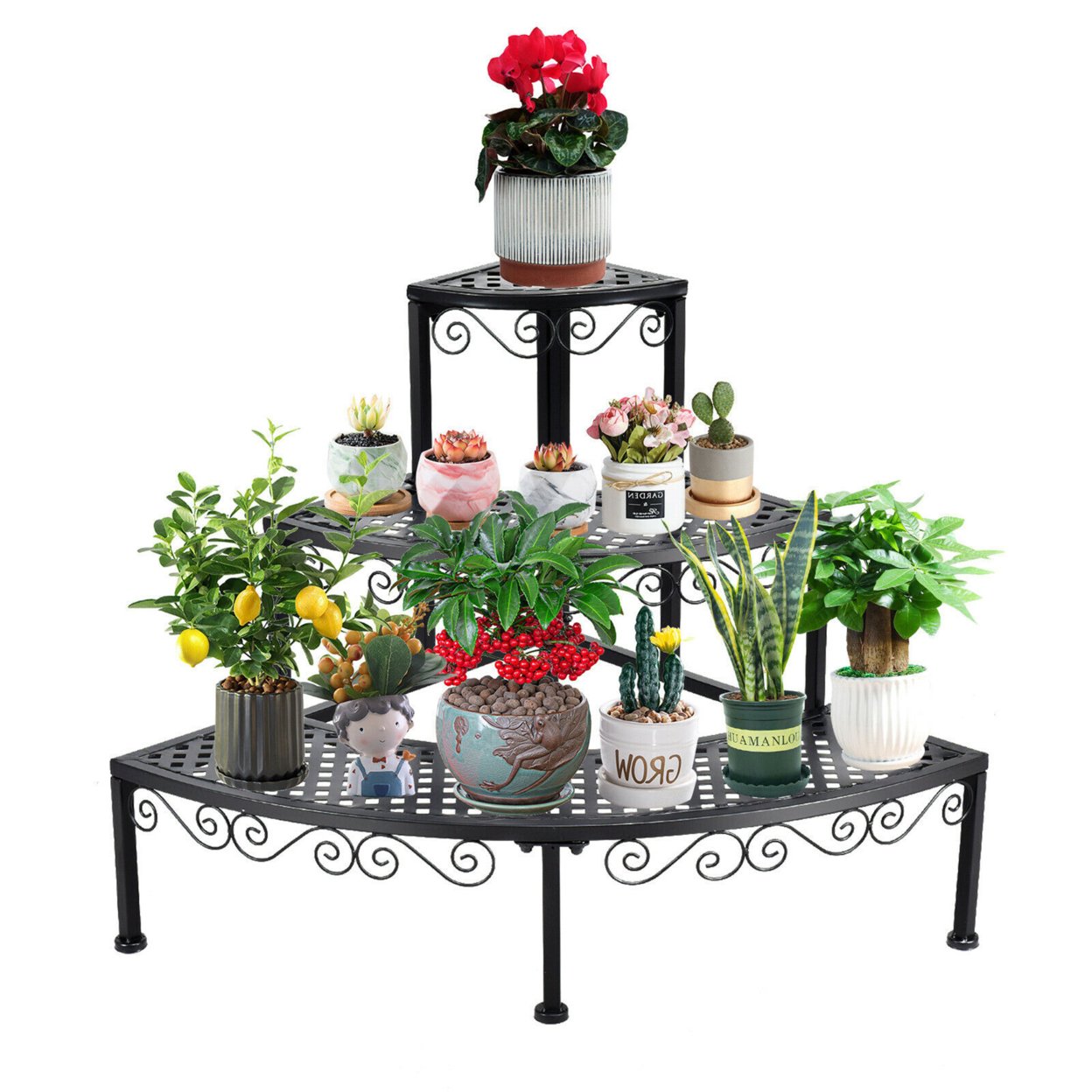 3 Tier Corner Metal Flower Pot Pots Rack Plant Shelf Display Stair Step Ladder