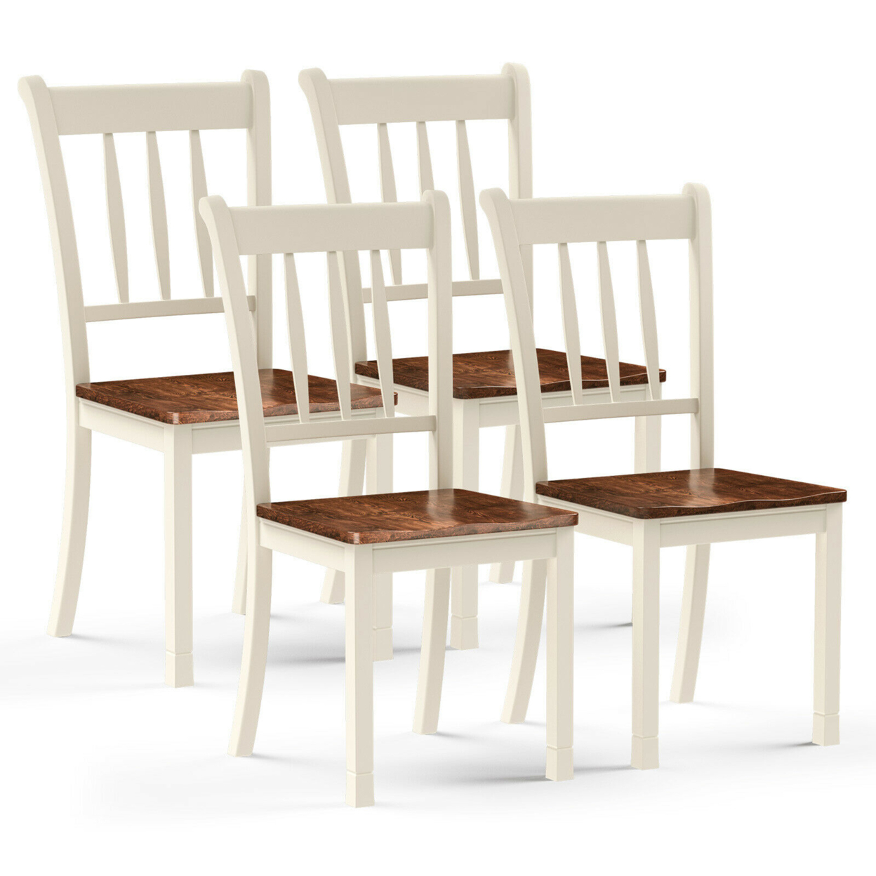 4PCS Wooden Dining Side Chair High Back Armless Home Furniture White