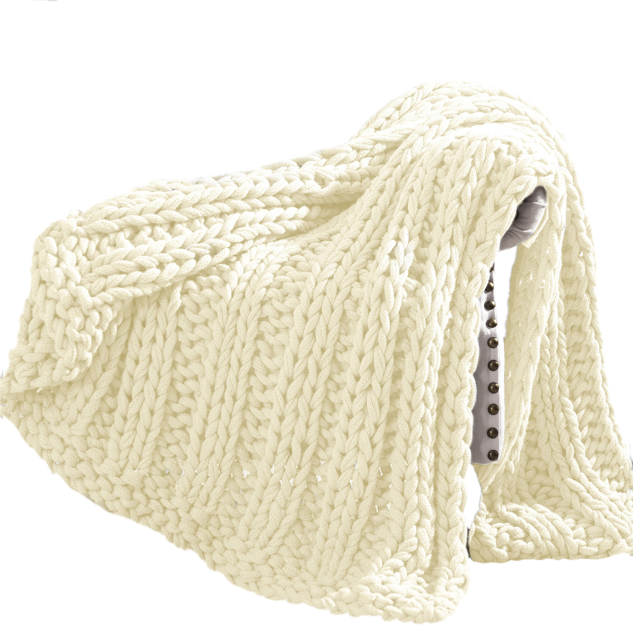 Dreux Acrylic Cable Knitted Chunky Throw The Urban Port, Cream- Saltoro Sherpi