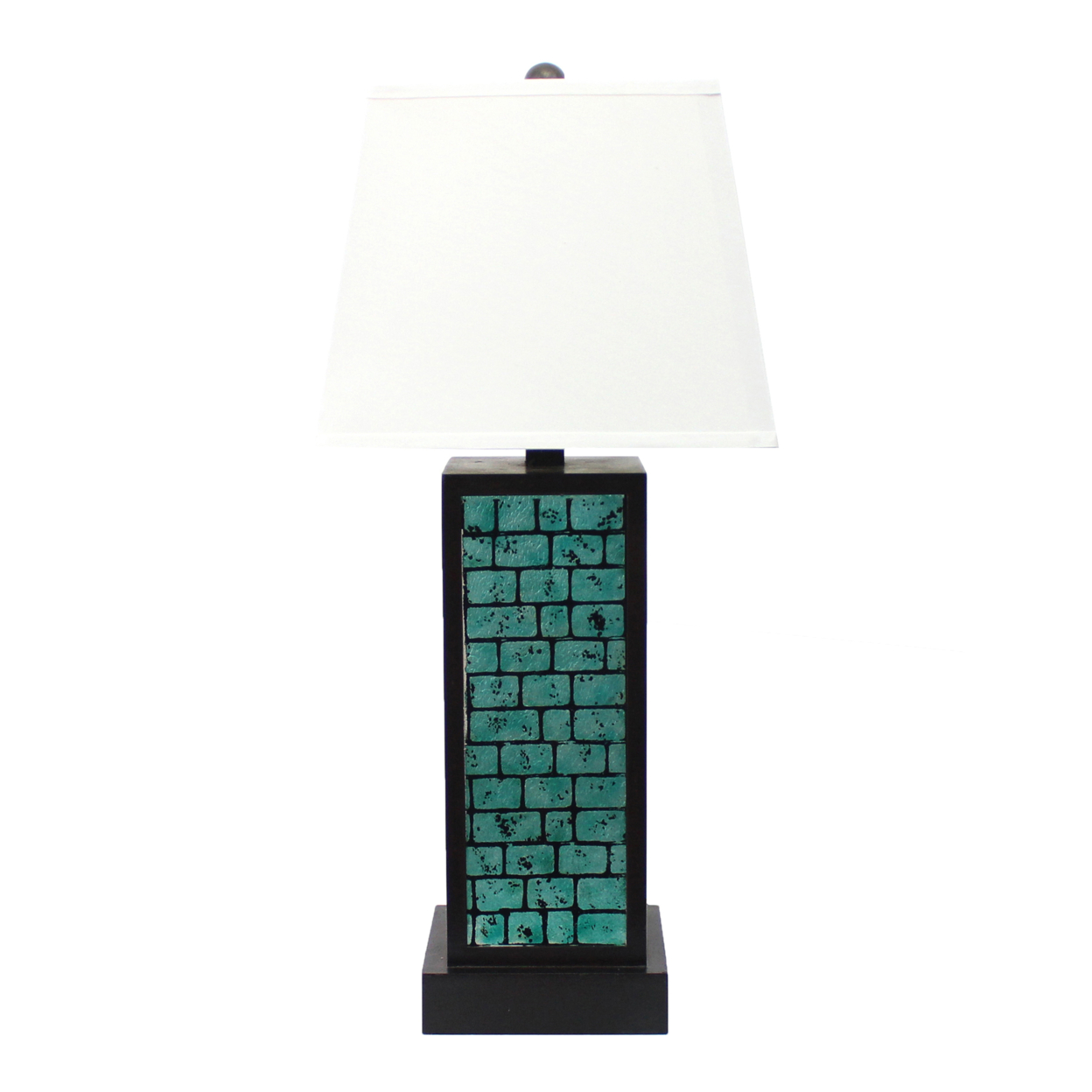 Rectangular Metal Frame Table Lamp With Brick Pattern, White And Blue- Saltoro Sherpi