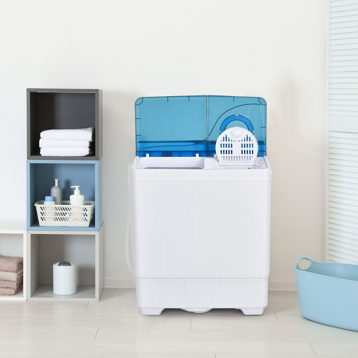 Portable Semi-automatic Washing Machine 26 Lbs Twin Tub Laundry Washer Blue