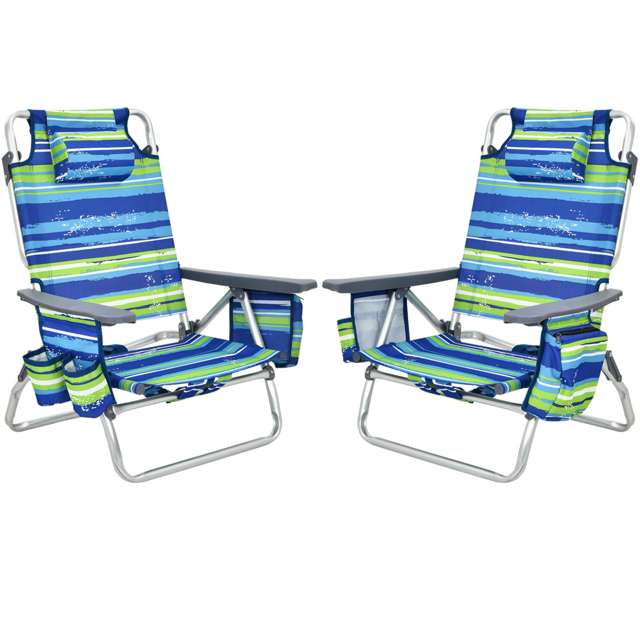2PCS Folding Backpack Beach Chair Reclining Camping Chair W/ Storage Bag