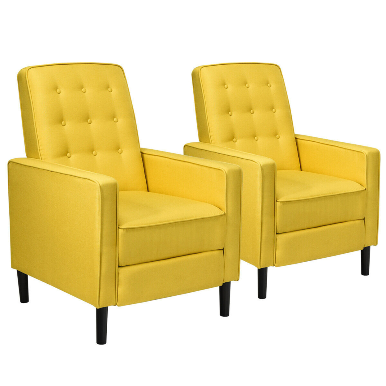 Set Of 2 Push Back Recliner Chair Fabric Tufted Single Sofa W/ Footrest - Yellow