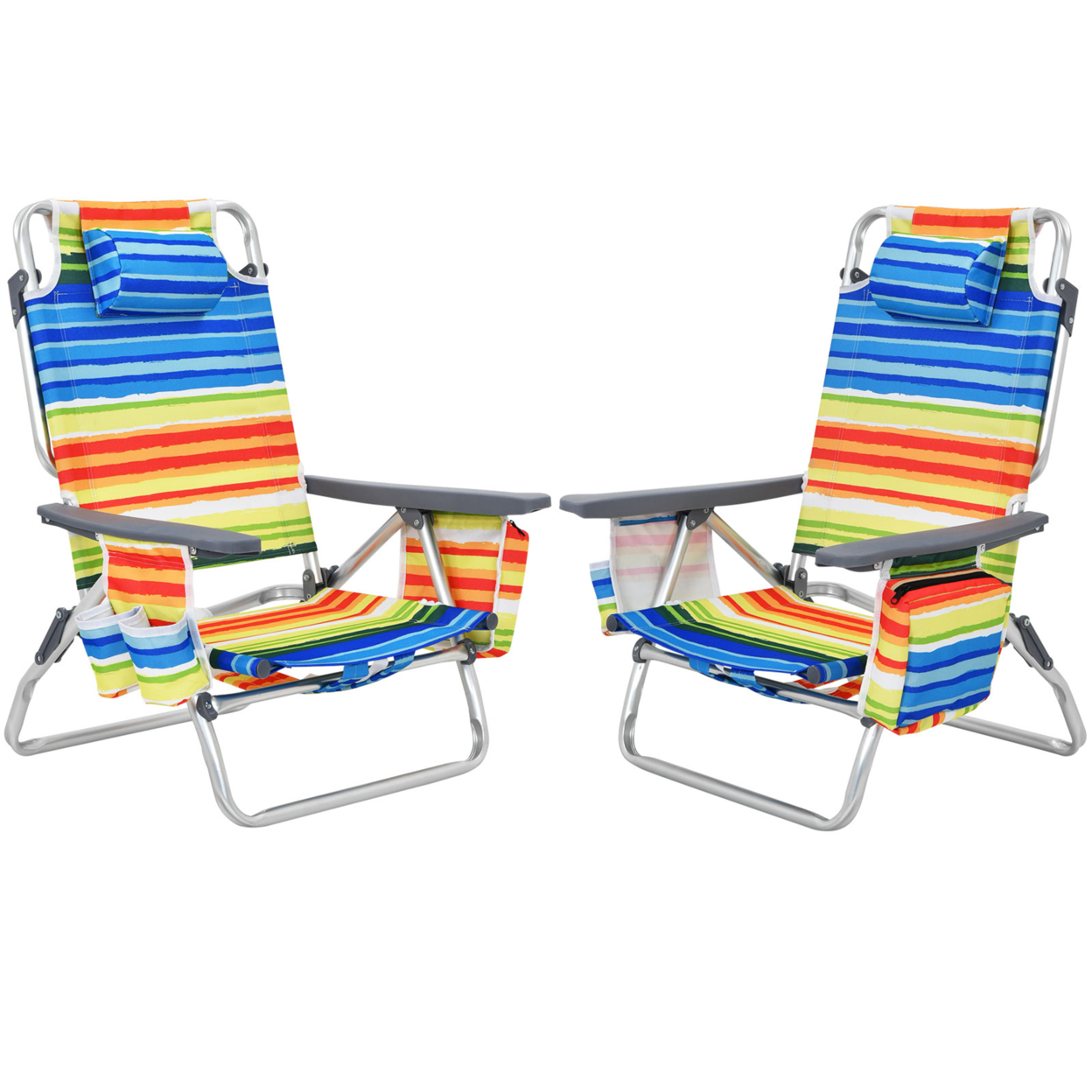 2PCS Folding Beach Backpack Chair Reclining Camping Chair W/ Storage Bag