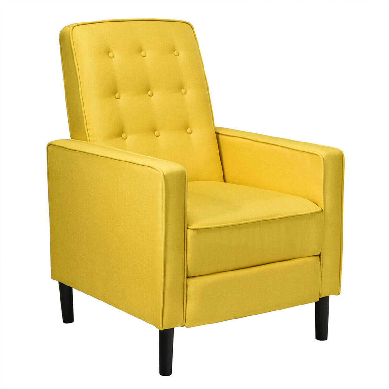 Mid-Century Push Back Recliner Chair Fabric Tufted Single Sofa W/Footrest - Yellow