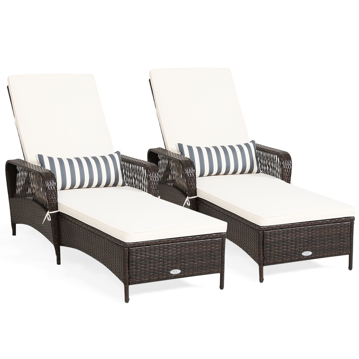 Set Of 2 Rattan Patio Lounge Chair Chaise W/ Adjustable Backrest Cushion & Pillow