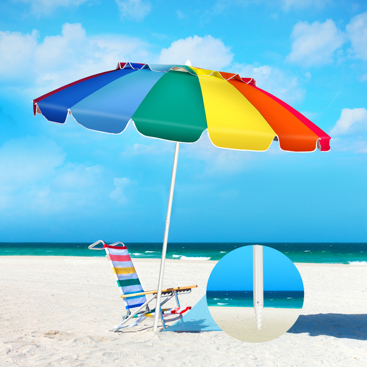 8ft Beach Umbrella Outdoor Patio Garden W/ Carrying Bag Sand Anchor - Rainbow