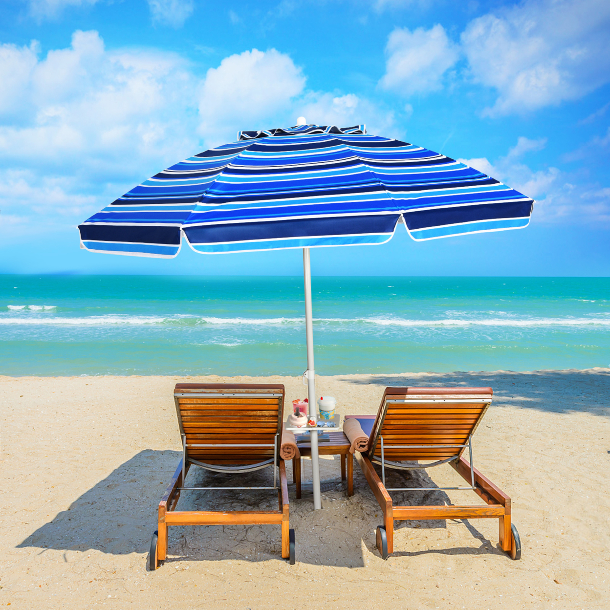 7.2ft Beach Umbrella Outdoor Patio Garden W/ Carrying Bag Sand Anchor - Navy Blue