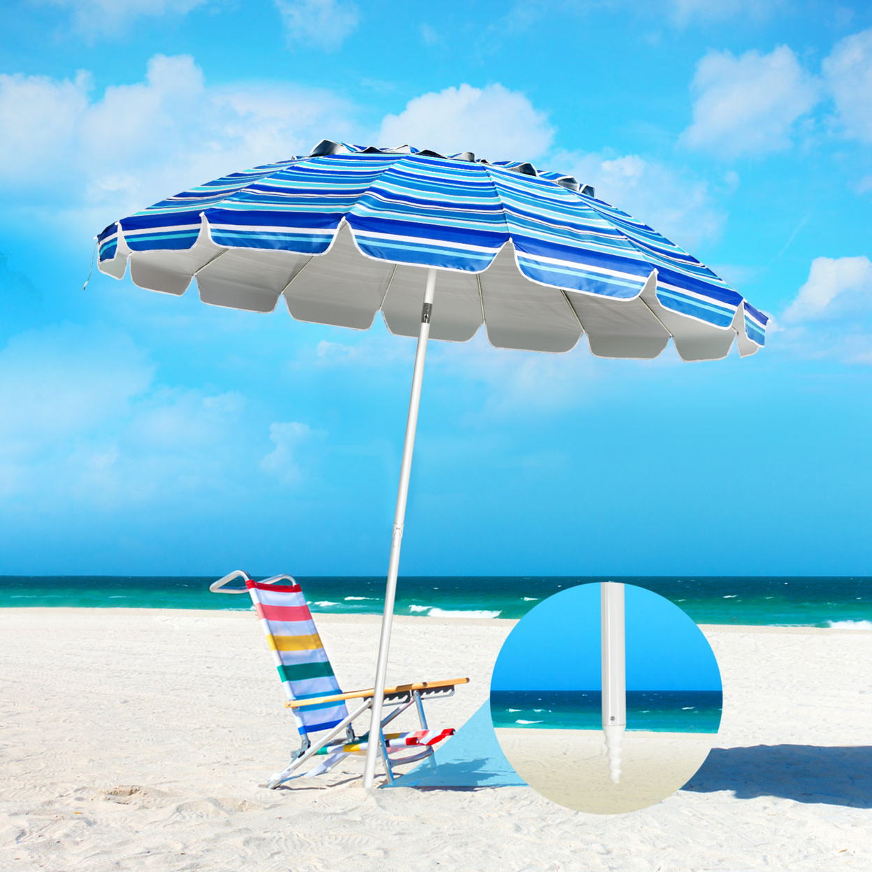 8ft Beach Umbrella Outdoor Patio Garden W/ Carrying Bag Sand Anchor - Navy Blue