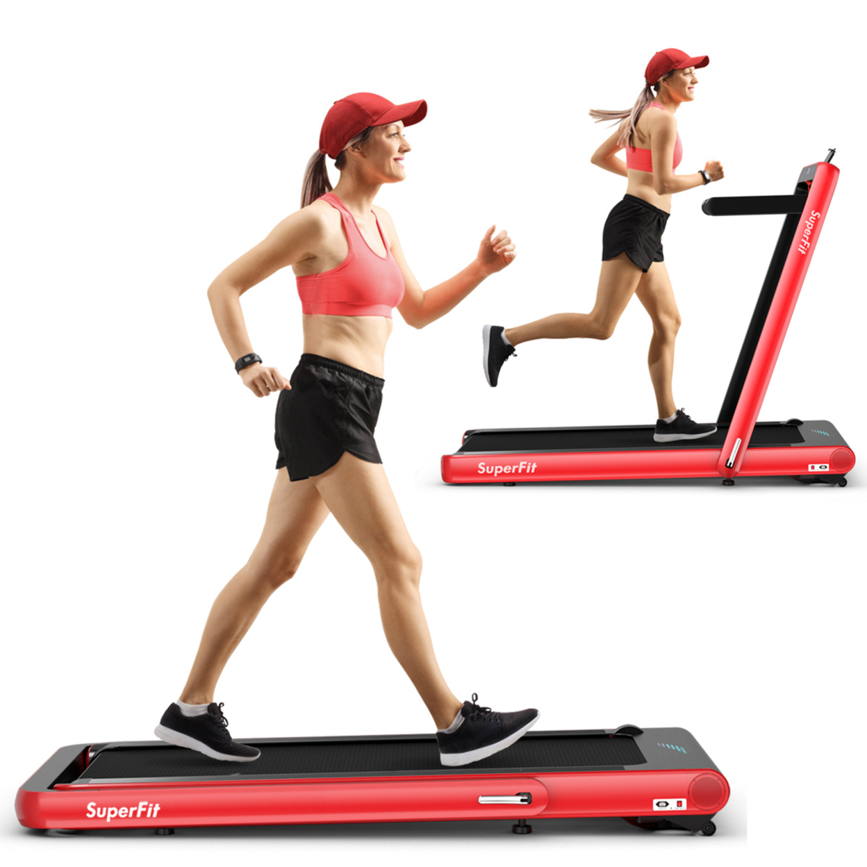 2 In 1 Folding Treadmill 4.75HP Running Machine W/ APP & Remote Control - Red