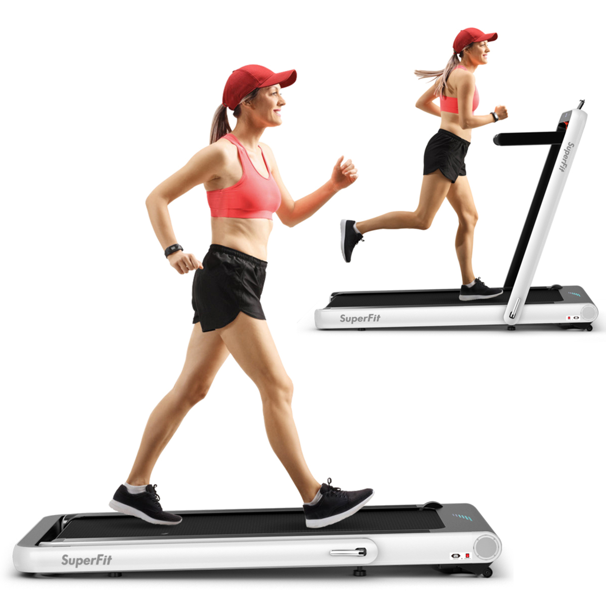 2 In 1 Folding Treadmill 4.75HP Running Machine W/ APP & Remote Control - White