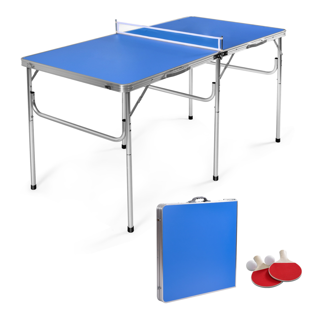 Folding Table Tennis Table Portable Ping Pong Table W/ 2 Paddles & 2 Balls