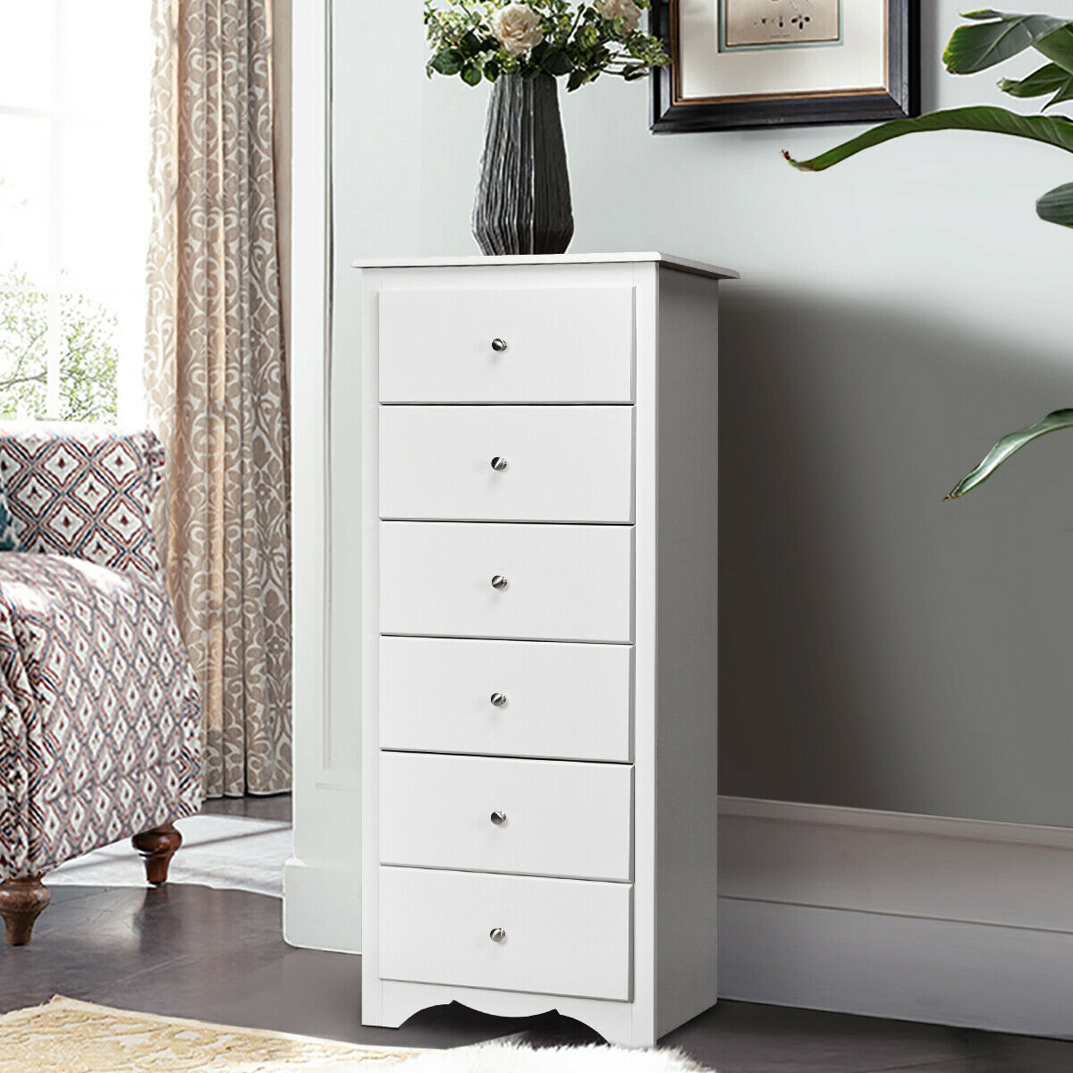 6 Drawer Chest Dresser Clothes Storage Bedroom Tall Furniture Cabinet White