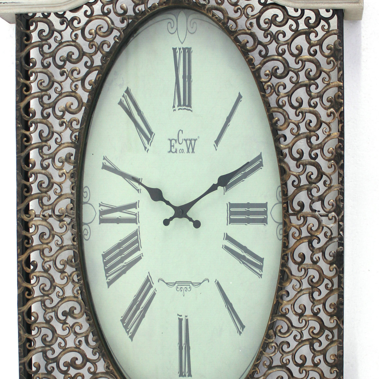 Wall Clock With Scalloped Wooden Top And Bottom, White- Saltoro Sherpi