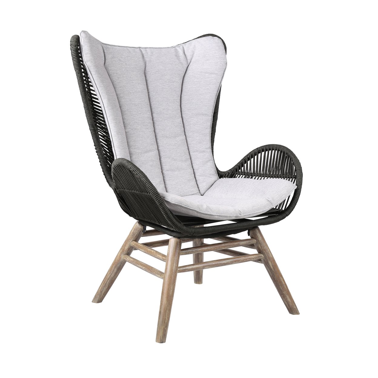 Indoor Outdoor Lounge Chair With Intricate Rope Woven Wingback, Gray- Saltoro Sherpi