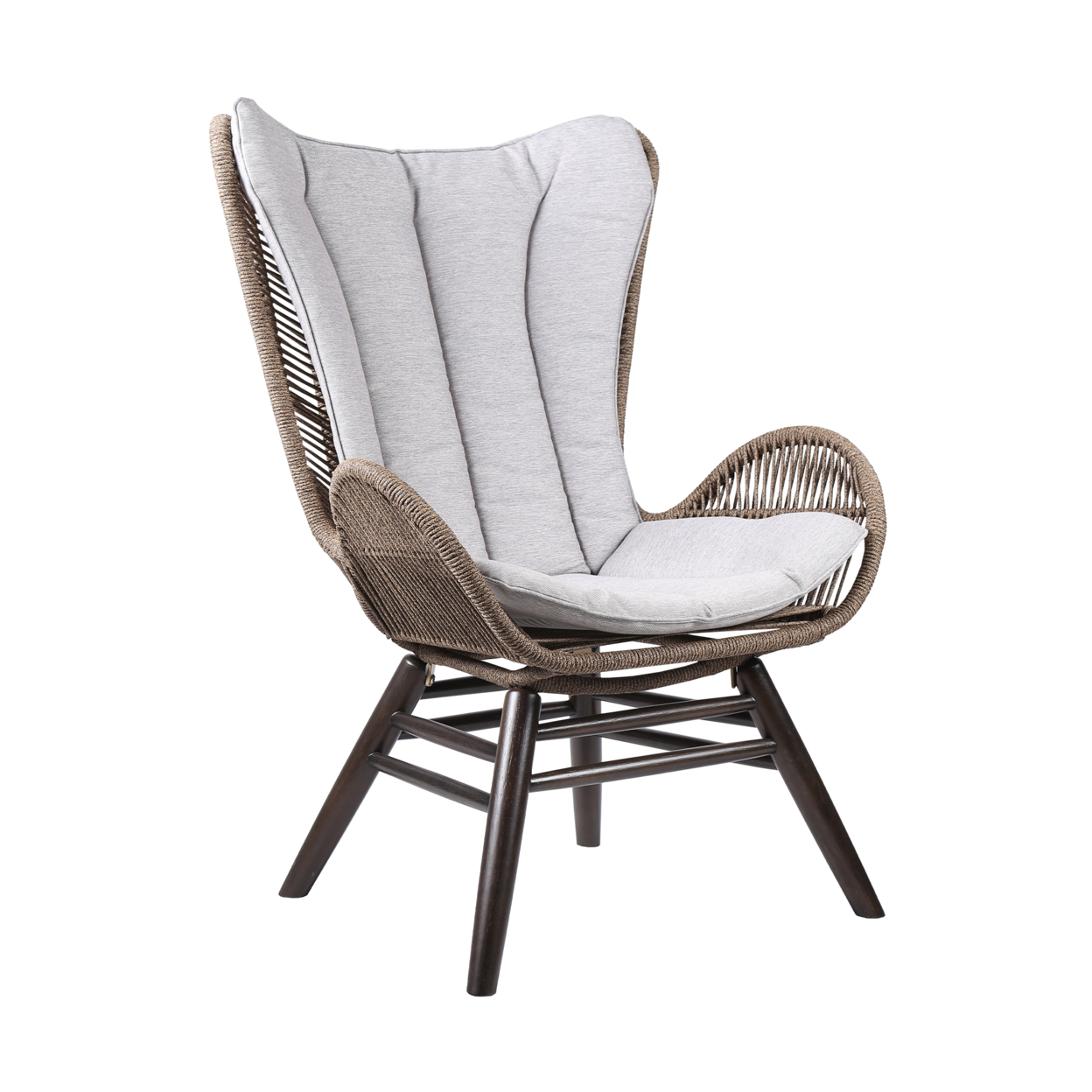 Indoor Outdoor Lounge Chair With Intricate Rope Woven Wingback, Brown- Saltoro Sherpi