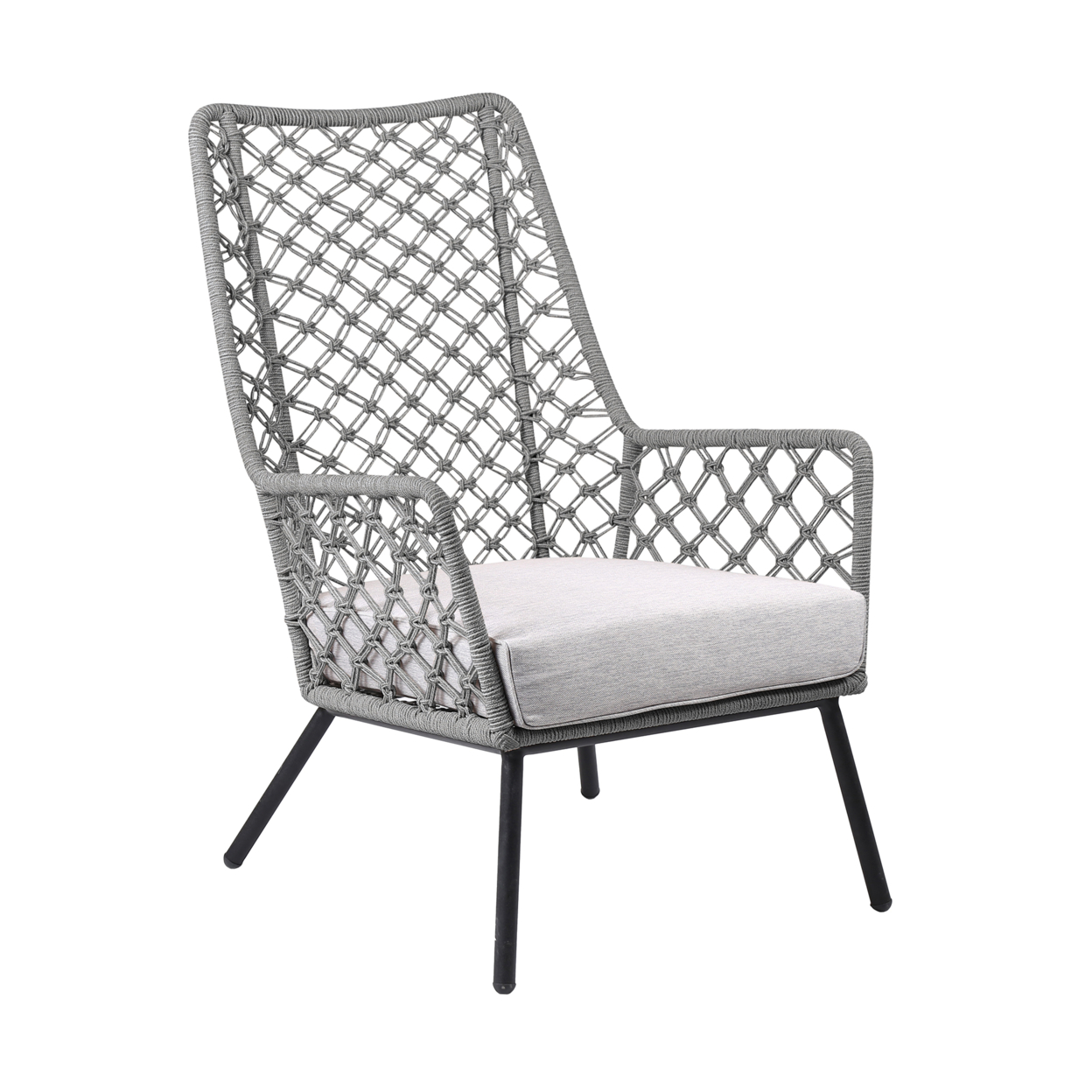 Indoor Outdoor Lounge Chair With Intricate Woven Lattice Back, Gray- Saltoro Sherpi