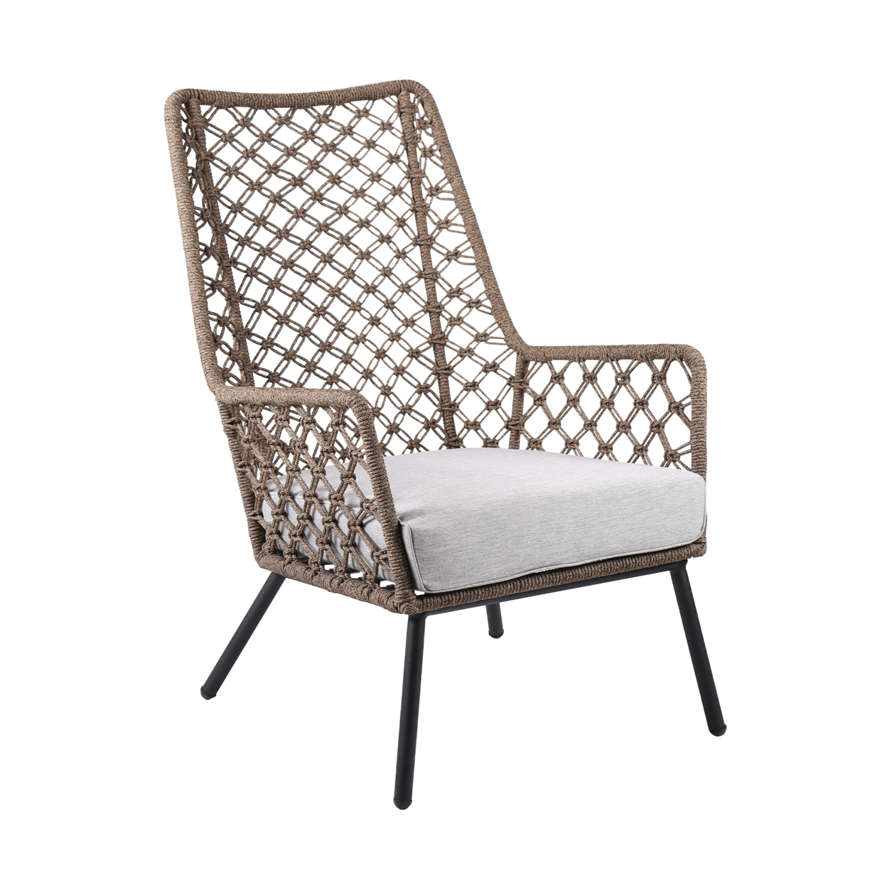 Indoor Outdoor Lounge Chair With Intricate Woven Lattice Back, Brown- Saltoro Sherpi