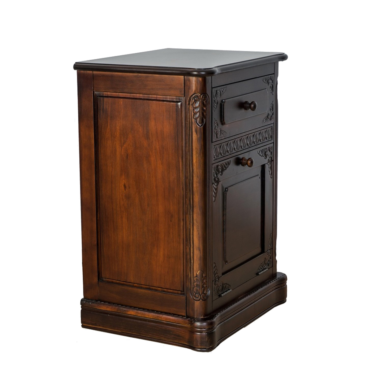 Cabinet With 1 Drop Down Door And Intricate Carved Details, Brown- Saltoro Sherpi
