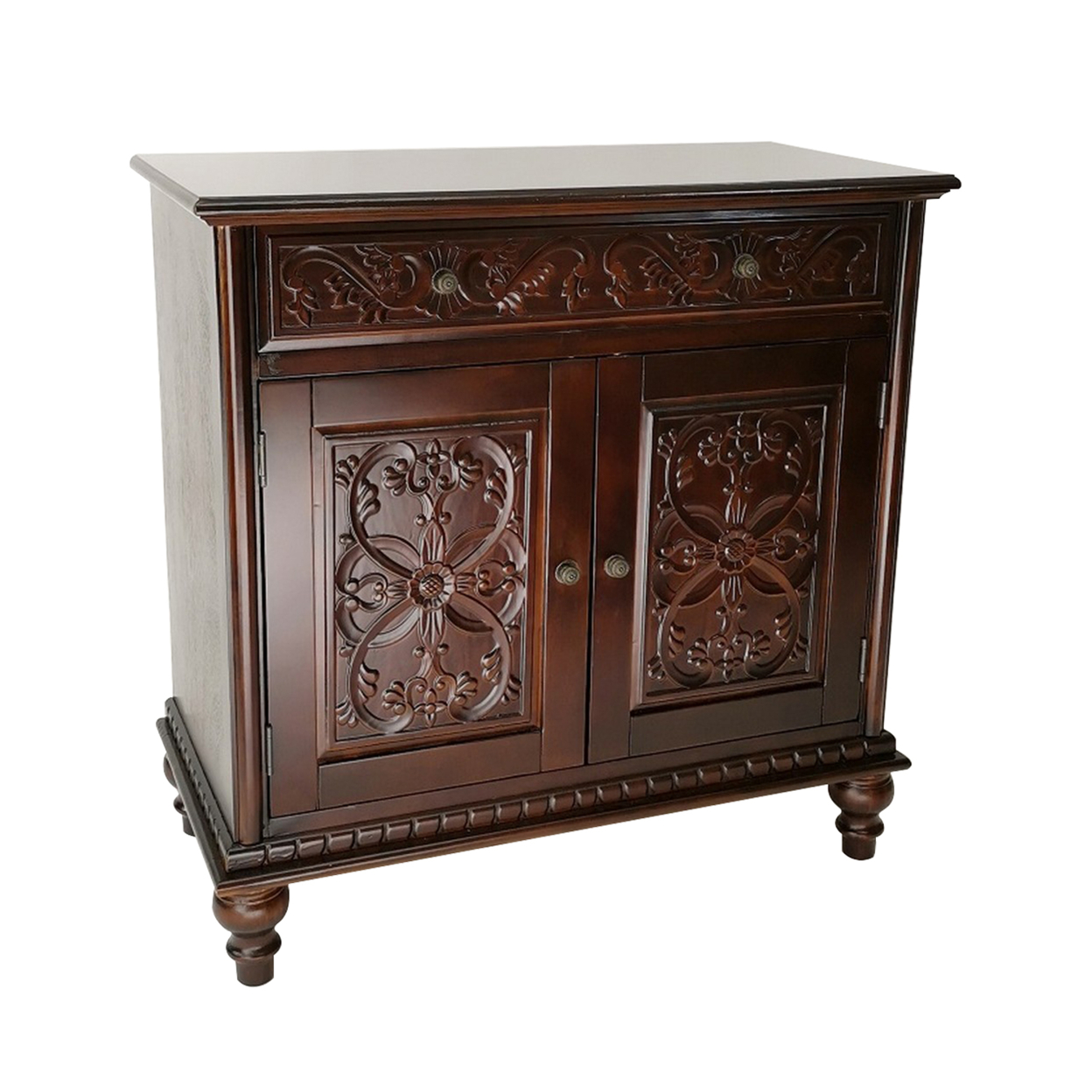 Chest With Double Door Storage And Intricate Carved Details, Brown- Saltoro Sherpi