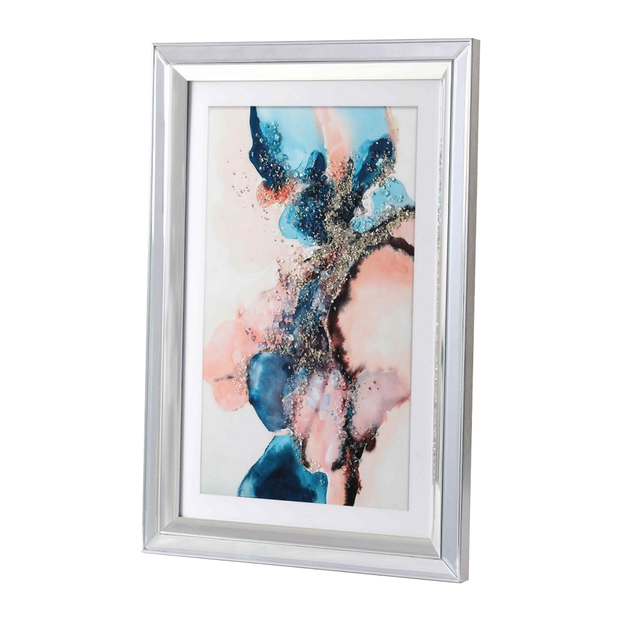 Wall Art With Abstract Design And Acrylic Mirror Frame, Silver And Beige- Saltoro Sherpi