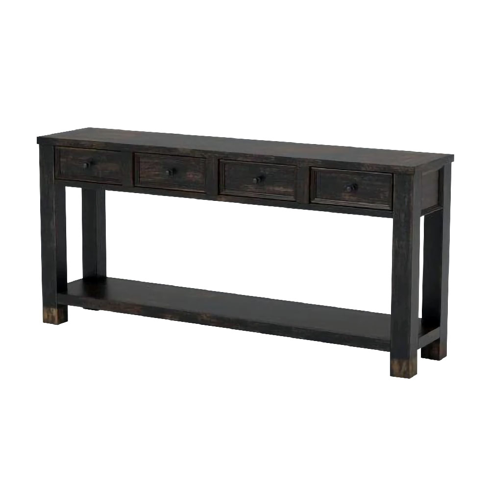Sofa Table With 4 Drawers And Thick Block Legs, Antique Black- Saltoro Sherpi