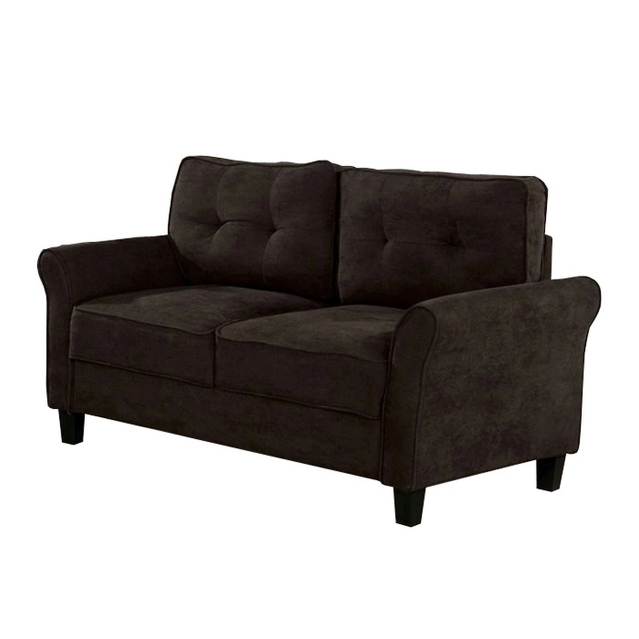 Loveseat With Knit Fabric With Flared Armrests, Brown- Saltoro Sherpi