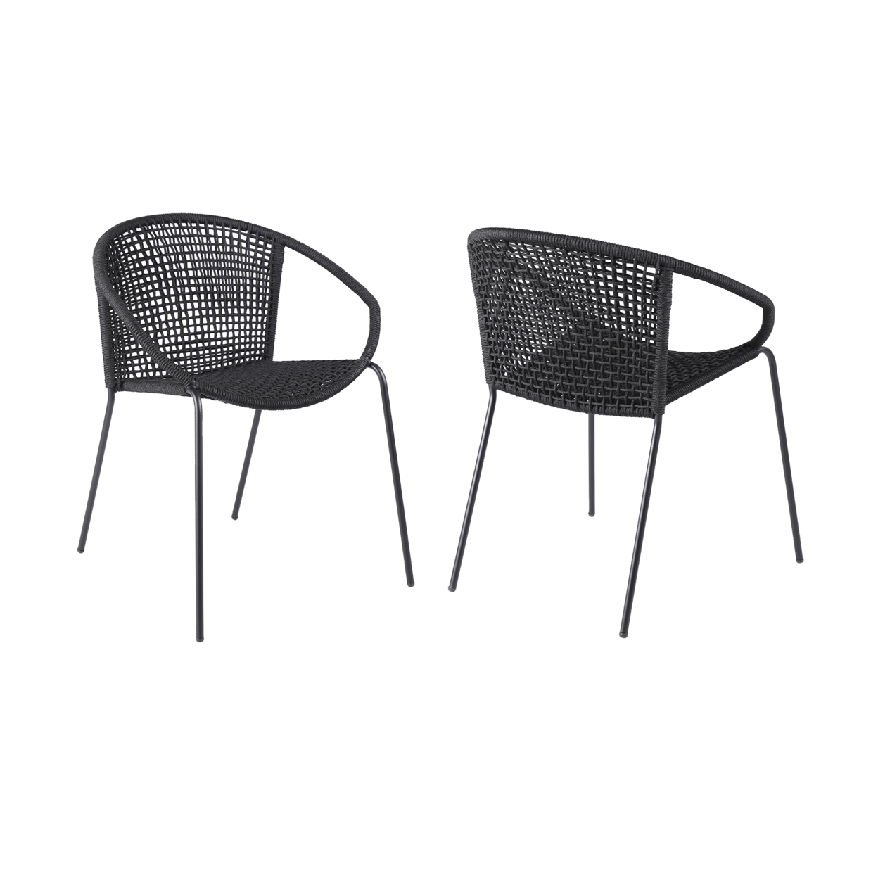 Dining Chair With Interwoven Geometric Seat And Back, Set Of 2, Black- Saltoro Sherpi