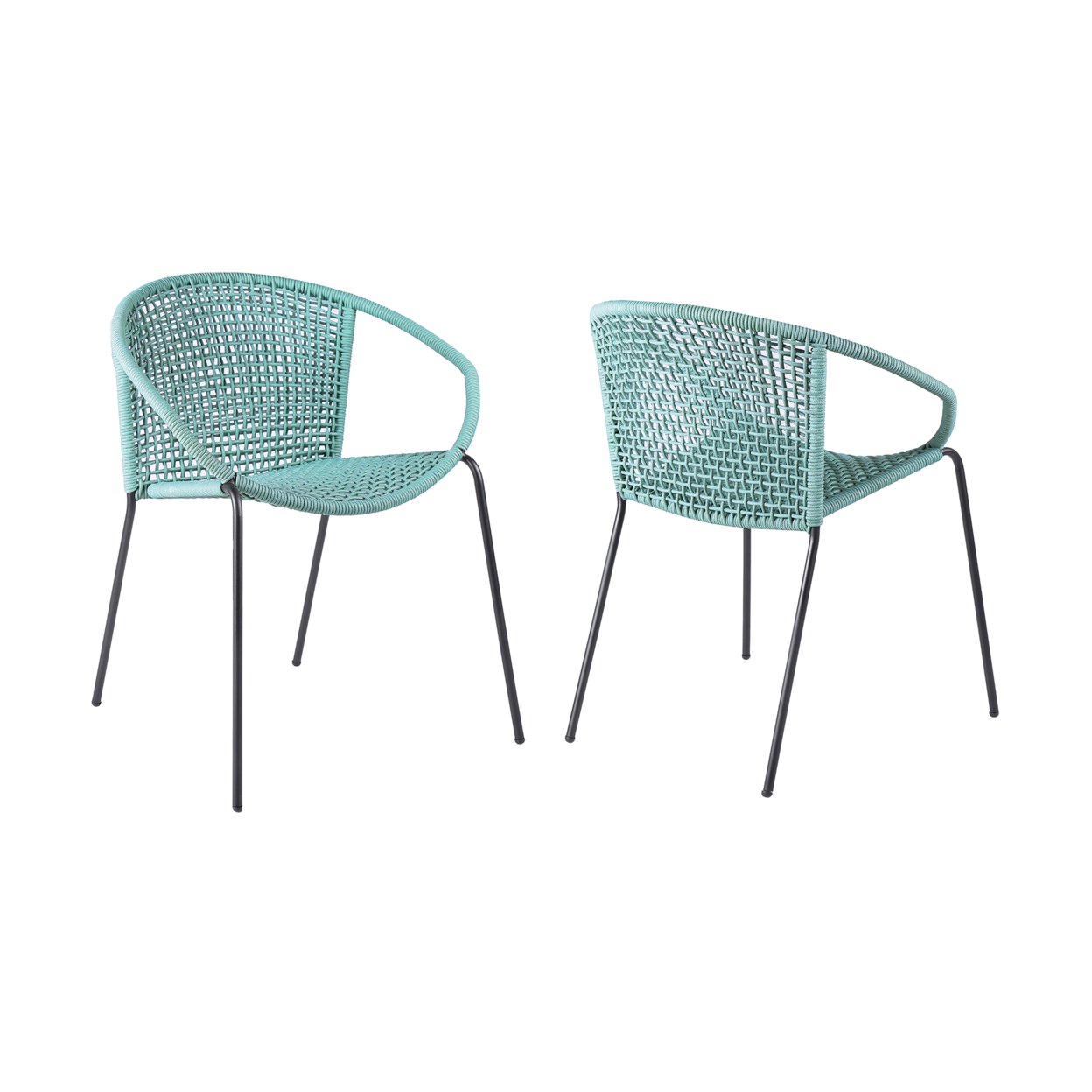 Dining Chair With Interwoven Geometric Seat And Back, Set Of 2, Blue- Saltoro Sherpi