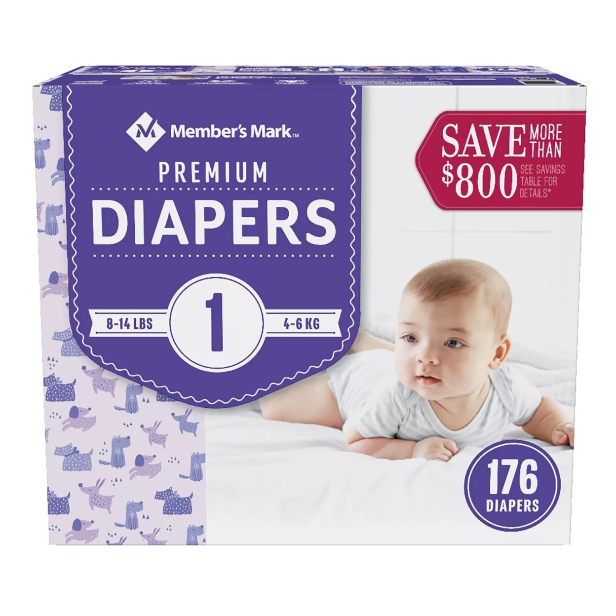 Member's Mark Premium Baby Diapers, Size 1 (8-14 Pounds), 176 Count